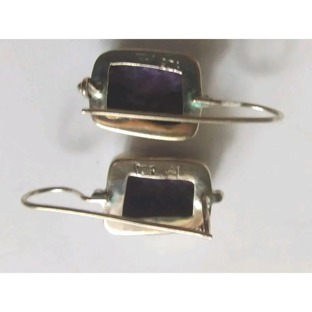 Siberian Natural Charoite Mineral & 925 Sterling Silver Artisan Signed Earrings
